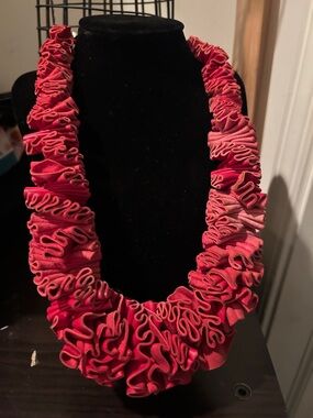 Women’s Red Ruffled Leather Statement Necklace